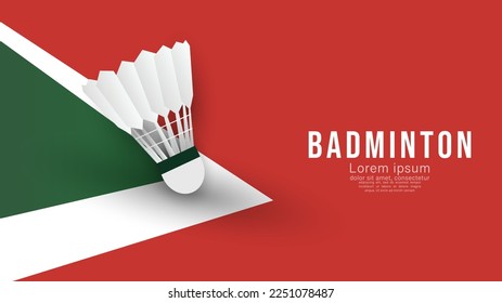 Badminton racket with white badminton shuttlecock , court indoor badminton sports wallpaper with copy space for text  ,  illustration Vector EPS 10