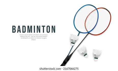 Raqueta de bádminton con soporte de bádminton blanco aislado en fondo blanco con espacio de copia para texto , ilustración Vector EPS 10