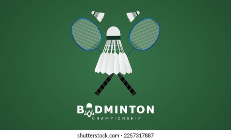 Badminton racket with white badminton shuttlecock logo on green background , badminton sports wallpaper with copy space , illustration Vector EPS 10