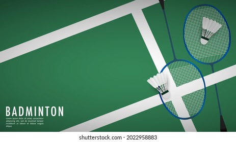 Badminton racket with white badminton shuttlecock on white line on green background badminton court indoor badminton sports wallpaper with copy space  ,  illustration Vector EPS 10 - Shutterstock ID 2022958883