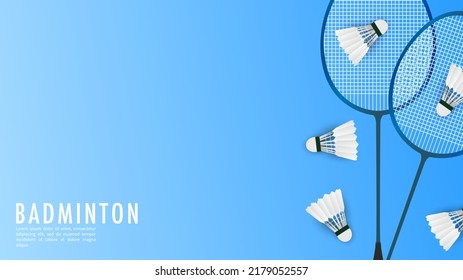Badminton racket with white badminton shuttlecock on blue background badminton court indoor badminton sports wallpaper with copy space  ,  illustration Vector EPS 10 - Shutterstock ID 2179052557