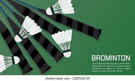 Badminton racket with white badminton shuttlecock on white line on green background badminton court indoor badminton sports wallpaper with copy space  ,  illustration Vector EPS 10 - Shutterstock ID 2185556729