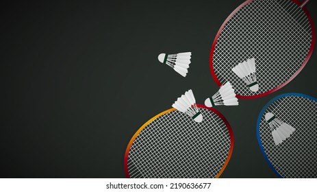 Badminton racket with white shuttlecock on white line on black background badminton court indoor, Simple flat design style , illustration Vector EPS 10, can use for badminton  Championship Logo