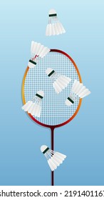 Badminton racket with white badminton shuttlecock on blue background badminton court indoor badminton sports wallpaper with copy space  ,  illustration Vector EPS 10