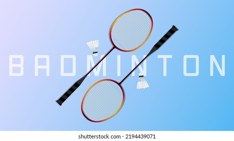 Badminton racket with white badminton shuttlecock on blue background badminton court indoor badminton sports wallpaper with copy space  ,  illustration Vector EPS 10