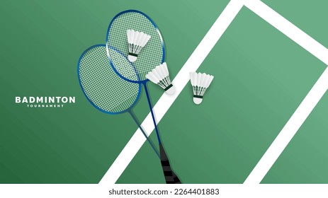 Badminton racket with white badminton shuttlecock on white line on background ,Illustrations for use in online  badminton sporting events  ,  illustration Vector EPS 10