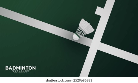 Raquete de badminton com peteca de badminton branco em fundo verde, cartaz de ilustração de esportes vetoriais ou estilo de banner, ilustração Vetor EPS 10