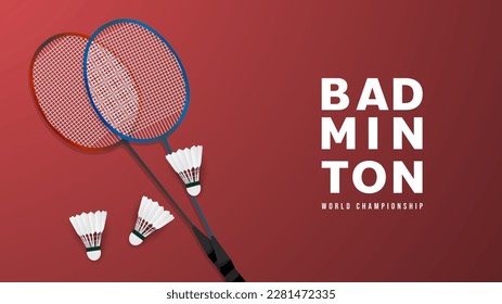 Badminton racket with white badminton shuttlecock , badminton red court indoor , Simple flat design style  ,Illustrations for use in online sporting events ,  illustration Vector EPS 10