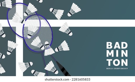 Badminton racket with white badminton shuttlecock , badminton red court indoor , Simple flat design style  ,Illustrations for use in online sporting events ,  illustration Vector EPS 10