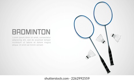 Badminton racket with white badminton shuttlecock , badminton sports wallpaper on white background  ,  illustration Vector EPS 10