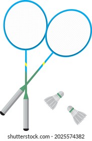 badminton rackets and badminton balls isolated from the white background Vector.
