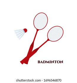 Badminton rackets and shuttlecock. Red color. Flat design. Vector illustration. Icon, symbol, sign, logo for sport shop, store Isolated