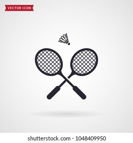 Badminton rackets and shuttlecock. Vector icon isolated on white background. Sport equipment theme.