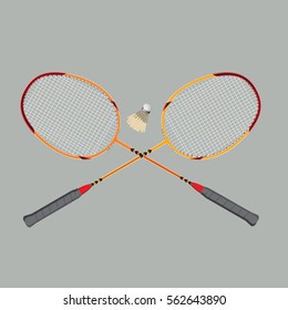 badminton rackets and shuttlecock, vector illustration