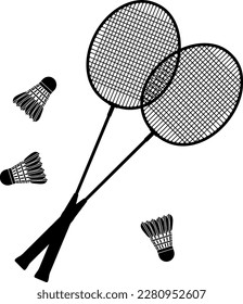 Badminton rackets and shuttles silhouette.