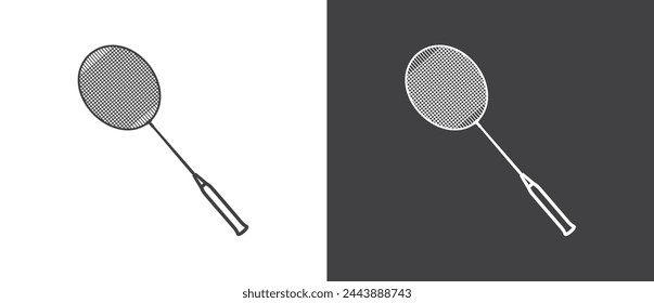 Badminton rackets of sports equipment flat icon, Sport equipments flat icon. Modern sport equipments icon vector illustration in  black and white background.