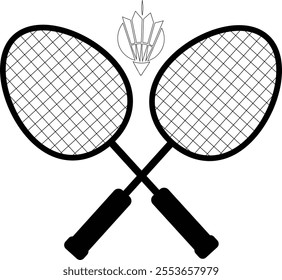 Badminton rackets, vector icon silhouette logo