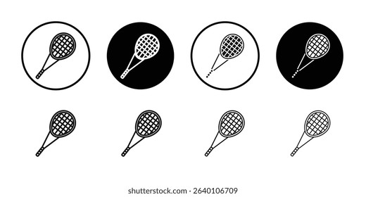 Badminton racquet icon Black line art vector logo set