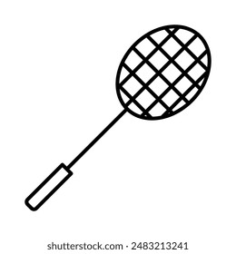 Badminton racquet icon linear logo mark in black and white