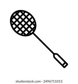 Badminton racquet icon linear logo mark in black and white