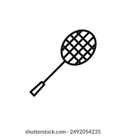 Badminton racquet icon outline collection in black and on white background