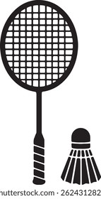 Badminton Racquet And Shuttlecock In Black And White Vector Illustration Graphic