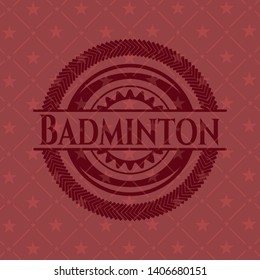 Badminton realistic red emblem. Vector Illustration. Detailed.