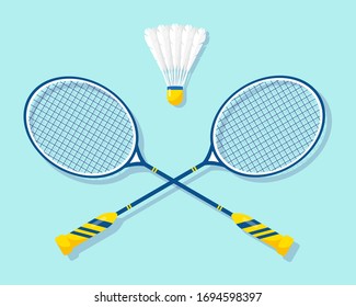 Badminton rockets and shuttlecock. Vector illustration of equipments for badminton game sport .