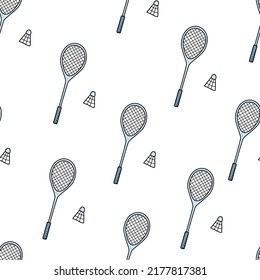 Badminton, seamless pattern racket and shuttlecock for playing badminton. Vector illustration background