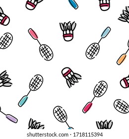 Badminton seamless pattern. White isolated background