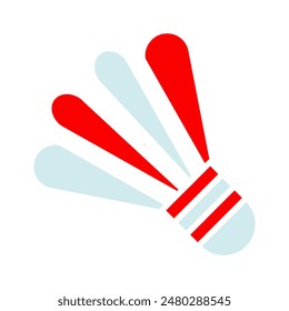 Badminton set icon. Shuttlecock, red and blue feathers, sports equipment, recreation, game, competition, fitness, outdoor activity, racquet, leisure.