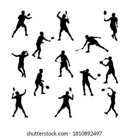 Badminton. Juego de siluetas de hombres jugando. Ilustración vectorial.