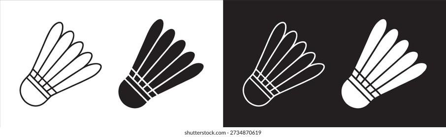 Badminton Shuttlecock Birdie Vector Icon Set with Outline and Silhouette Versions Isolated on Background
