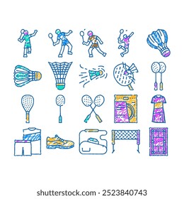 badminton shuttlecock competition doodle icons set vector. sketch line art racket sport, game tournament, athlete player, activity play, action championship shuttlecock competition color illustrations