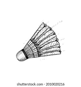 Vector de Dotwork del Shuttlecock de Badminton. Esbozo dibujado a mano Ilustración del tatuaje.