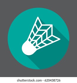 Badminton, shuttlecock flat icon. Round colorful button, circular vector sign with long shadow effect. Flat style design