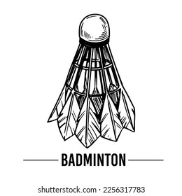 Badminton shuttlecock, hand drawn vector illustration, sketch style, logo design, racket sport