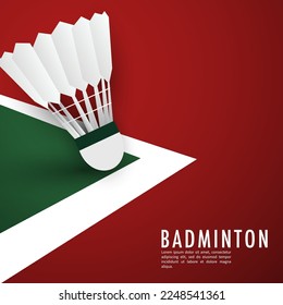 Badminton shuttlecock in, on green and red court indoor badminton sports wallpaper with copy space for text  ,  illustration Vector EPS 10