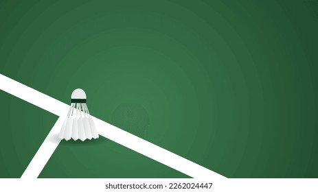badminton shuttlecock on white line in court indoor badminton sports wallpaper with copy space  ,  illustration Vector EPS 10
