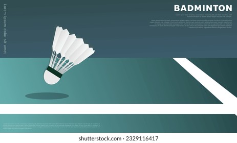 Badminton shuttlecock on white line on green background badminton court indoor badminton sports wallpaper with copy space  ,  illustration Vector EPS 10