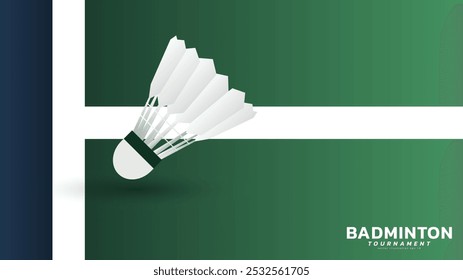 Badminton shuttlecock na linha branca no fundo verde badminton quadra interior badminton esportes papel de parede com espaço de cópia, ilustração Vetor EPS 10