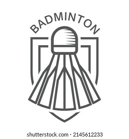 Barco de Badminton sobre el escudo, emblema estilizado de bádminton o blazon, vector