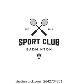 badminton shuttlecock e design de logotipo de raquete. Logotipo para negócios, clube, esportes, torneio.