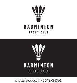 badminton shuttlecock e design de logotipo de raquete. Logotipo para negócios, clube, esportes, torneio.