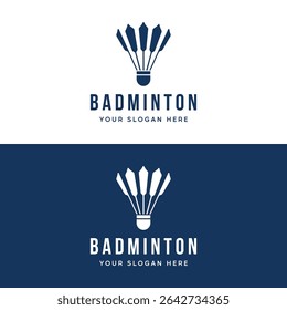 badminton shuttlecock e design de logotipo de raquete. Logotipo para negócios, clube, esportes, torneio.