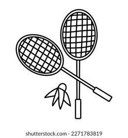 Badminton shuttlecock and rocket. Sports doodle vector illustration isolated. Vector illustration