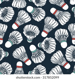 Badminton shuttlecock seamless pattern on grunge background. Vector illustration