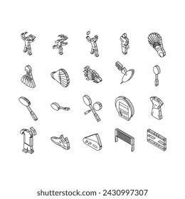 badminton shuttlecock sport isometric icons set. competition racket, player game, tournament athlete, activity professional, action badminton shuttlecock sport color line