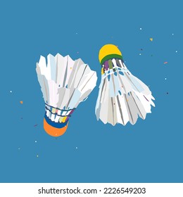 Badminton shuttlecocks on the blue background. Vector illustration