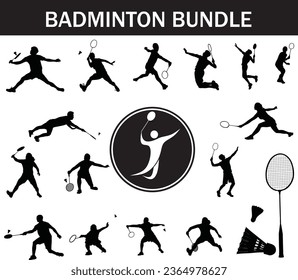 Badminton Silhouette Bundle | Collection of Badminton Players with Logo and Badminton Equipment